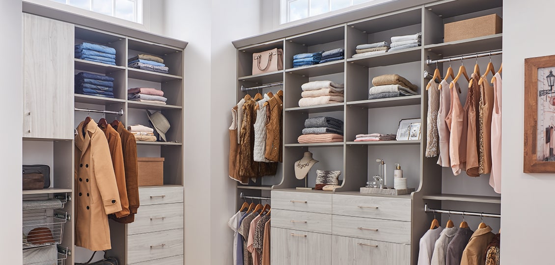 Mastersuite Closet Storage System, Closet With Drawers And Shelves